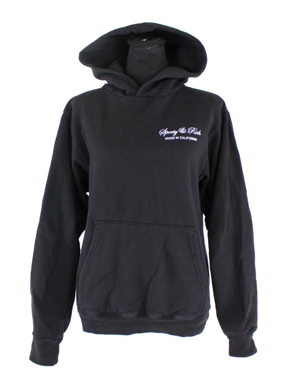 Sporty & Rich Black Hoodie with White Chest Logo XS